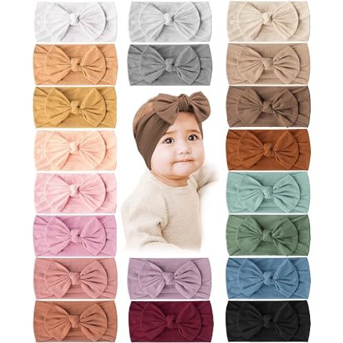 Prohouse 20 Pcs Baby Girl Bows and Headbands, Elastics Nylon Hairbands