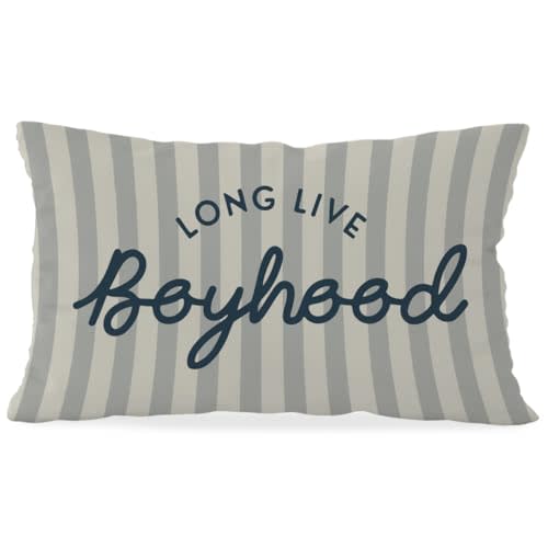 Long Live Boyhood Boys Room Throw Pillow Cover 12x20, Playroom Kids Throw Pillows, Blue Decor Pillowcase for Classroom Playroom Nursery Kids Room Toddler Room