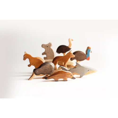Wooden Australian Animal Toy Set: Handmade Oak Figurines