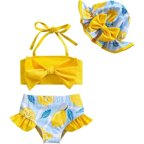 Baby Girls Swimsuit Infant Toddler Girl Bathing Suit Bikini Two Piece Swimwear with Hat