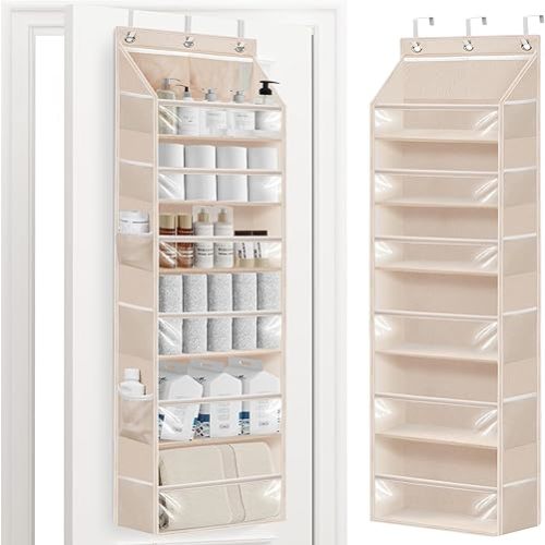 STORAGE MANIAC Over the Door Organizer Large Capacity Hanging Organizer, Clear Deep Pockets Behind Door Closet Organizer and Storage for Nursery, Bathroom, Bedroom, Pantry, 1 Pack Oat Beige
