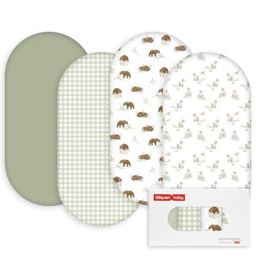 Gllquen Baby Bassinet Sheets 4 Pack, Breathable Cozy Fitted Mattress Sheet, Elastic Travel Crib Fashionable Pattern, Standard Cradle Safe Sheets for Baby Boys Girls 32"x16"(Forest Tale)