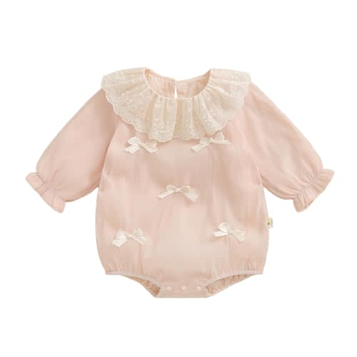 DSORVICD Infant Baby Girl Rompers Long Sleeve Lace Collar Ribbon Bows Dec Bodysuit Jumpsuit Birthday Clothes