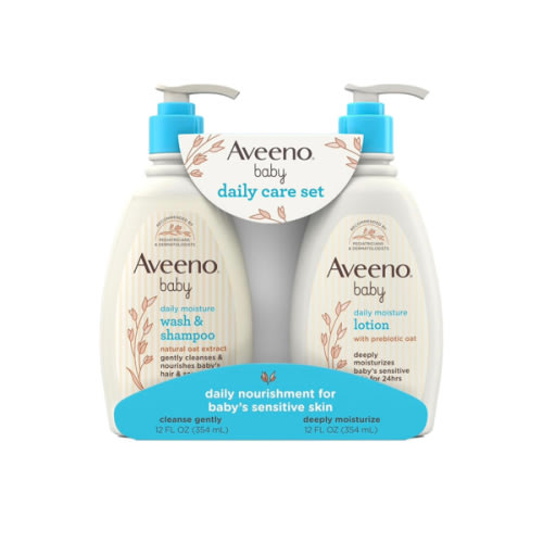 Aveeno Baby Daily Care Gift Set with Oat Extract & Prebiotic Oat, Contains Daily Moisturizing Body Lotion & Gentle 2-in-1 Baby Bath Wash & Shampoo, Hypoallergenic & Paraben-Free, Two Pack
