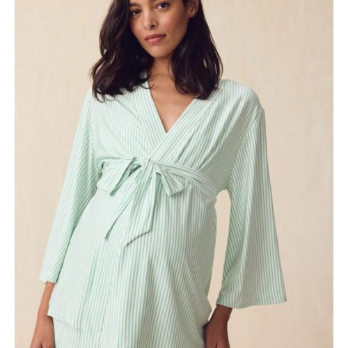LAKE | Women | DreamModal™ Pajamas | Parisian Green Pencil Stripe Maternity Kimono Bundle