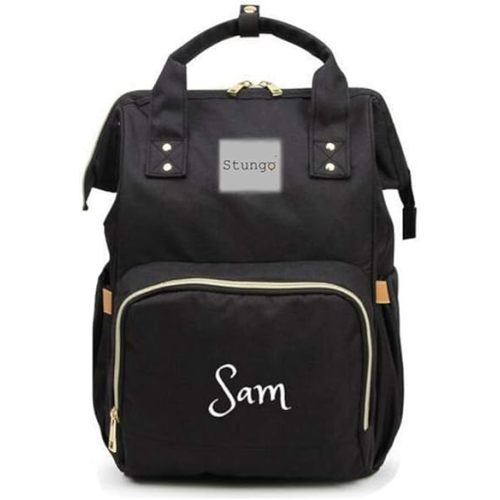 Personalized Large Diaper Bag Knapsack/Tote Bag/Backpack -Custom Monogram Embroidered for Infant/Baby Bag (Black)