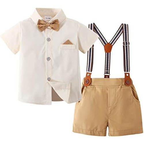 nilikastta Toddler Baby Boy Outfits Boys Gentleman Wedding Suits Set Summer Formal Short Shirt/Bowtie/Suspender 1-5T