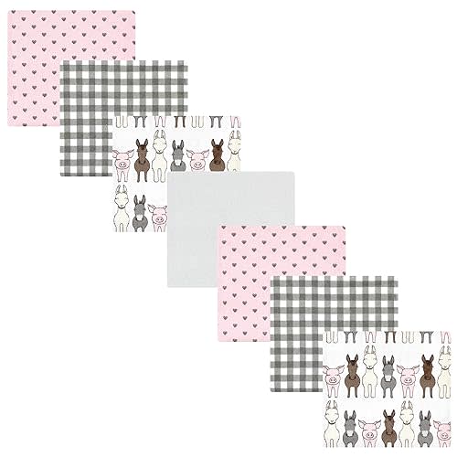 Hudson Baby Unisex Baby Cotton Flannel Receiving Blankets Bundle, Farm Friends Pink, One Size