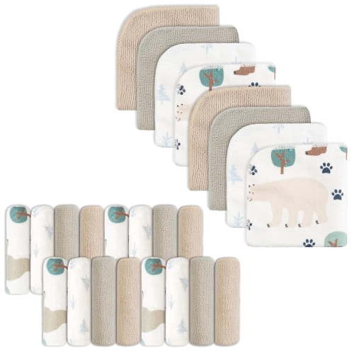 Baby Washcloths, 24Pack Baby Wash Cloths Extra Soft & Ultra Absorbent, Baby Towels Face Towel Unisex for Boys Girls Face & Body, 9x 9 Bear