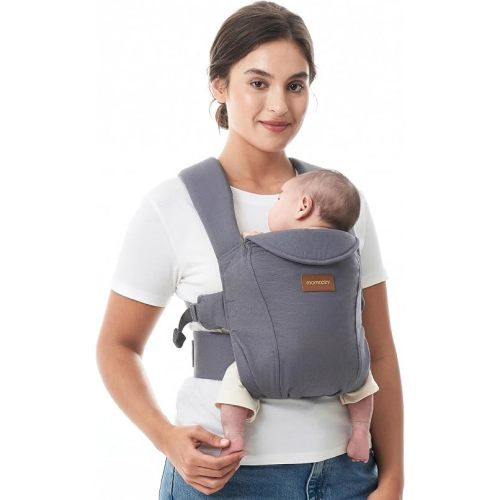 Momcozy Newborn Carrier WeeSnug- Lightweight and Cozy Comfort for 7-25 lbs, Ergonomic Cross-Back Support, Effortless to Put On, Hands-Free Baby Carrier with Lumbar Support, Gray