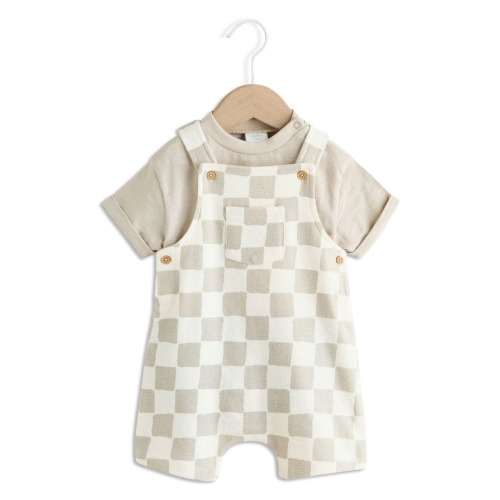 Wobbling Checkerboard Knit Overalls & Bodysuit Set