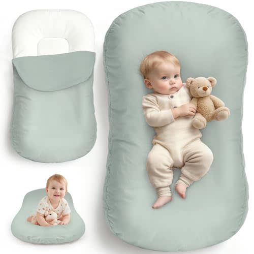 Newborn Support Cushion – Essential Baby Registry Gift – XL Portable Baby Floor Cushion for Tummy Time Support – Machine Washable Cotton Cover (CPC Certified)