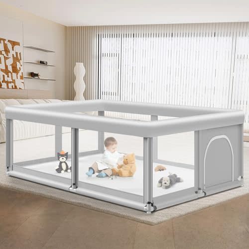 Large Baby Playpen for Babies and Toddlers, Playpen 74×50, Large Baby Play Yards Indoor & Outdoor, Sturdy Safety Baby Play Pen with Soft Breathable Mesh, Toddlers Activity Center with Anti-Slip Base