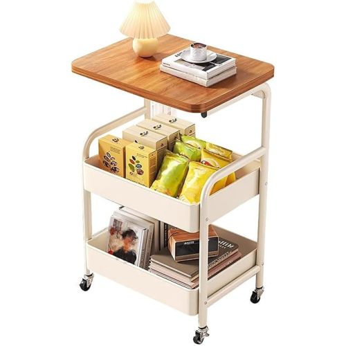 Fanala 3Tier Rolling Cart - Metal Utility Cart with Wheels, Heavy Duty Mesh Rolling Storage Cart Organizer for Kitchen Office Bedroom Living Room Table (White)