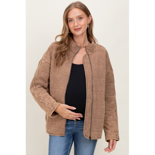 Mocha Quilted Oversized Maternity Jacket