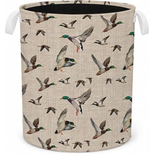 Rustic Mallard Duck Laundry Basket,Waterfowl Mallard Duck Decor Laundry Hamper Waterproof Collapsible Clothes Storage Bin Organizer for Nursery Kids Room Bathroom