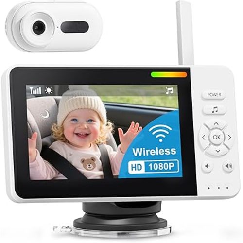 Wireless Baby Car Camera for Newborn Essentials with Auto Night Vision, HD 1080P Car Baby Monitor with 4X Zoom, Easy Install 360° Rotatable Rear Facing Carseat Mirrors