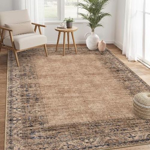 3x5 Washable Vintage Non-Slip Rug in Taupe/Brown