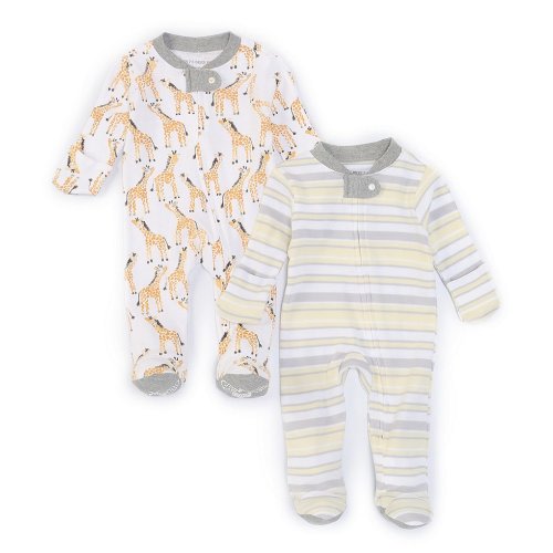 Burt's Bees Baby Newborn-9 Months Long-Sleeve Giraffes/Stripe Loose-Fit 2-Pack Footie Sleeper