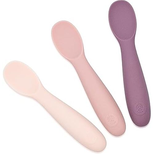 WeeSprout Baby Spoons for Self Feeding 6 Months +, Soft & Durable Silicone Utensils for Sensitive Gums & Teeth, Easy Grip Handles & Shorter Length for Little Hands, 3 Pack + Carrying Case
