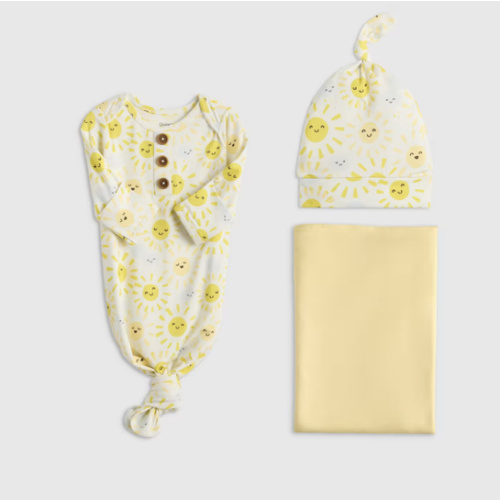 Bamboo Gown, Hat & Swaddle Set in Sunshine