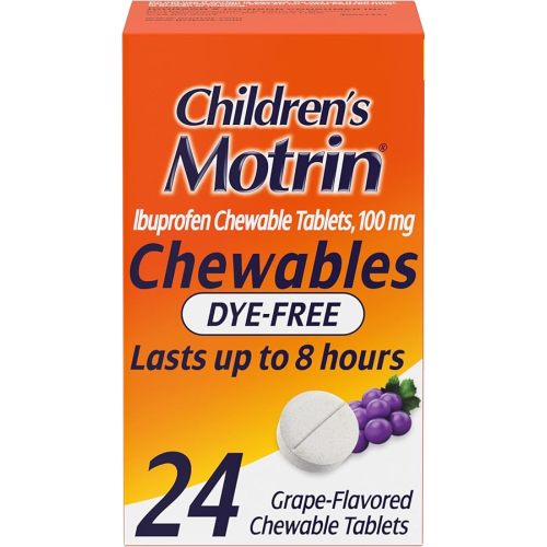 Motrin Children's Dye-Free Ibuprofen Chewable Tablets for Pain & Fever, Grape, 24 Count