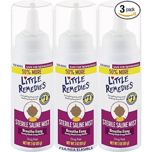 Little Remedies Sterile Baby Saline Nasal Mist, Safe for Newborns to Relieve Stuffy and Dry Noses, 3 Fl Oz, Pack of 3