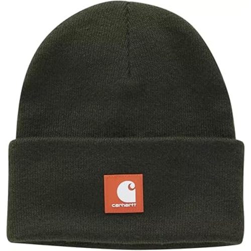 Carhartt CB9010 Baby Toddler Knit A18 Acrylic Watch Rubber Patch Hat Beanie, Olive with Orange Patch - Baby Infant Newborn Toddler