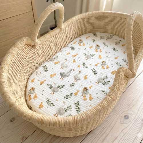 Oval Fitted Sheets - All Sizes | Organic Muslin Cotton %100 - Bassinet, Moses Basket & Crib Sheets