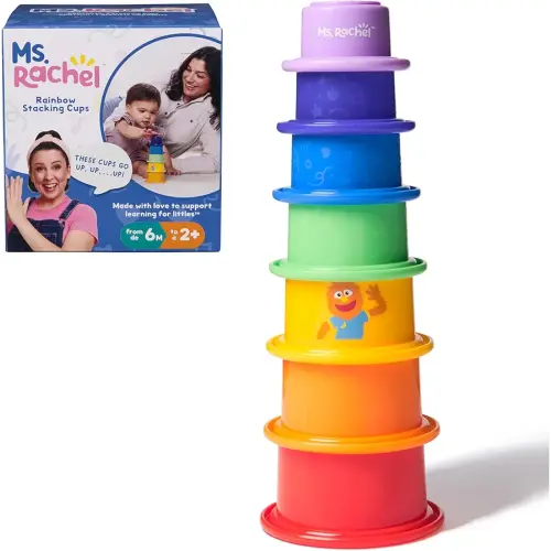 Ms. Rachel Official Rainbow Stacking Cups 7-Pack, Educational Toys & Toddler Toys for Girls & Boys Ages 6 Months to 2+ Years
