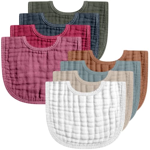 Frienda 8 Pcs Muslin Baby Bibs Waterproof Bib for Drool,Terracotta | Muslin Burp Cloths for Baby, Bulk Cotton Drooling Bibs, Funny Baby Bibs for Newborn Infant 6 Absorbent Layers Accessory