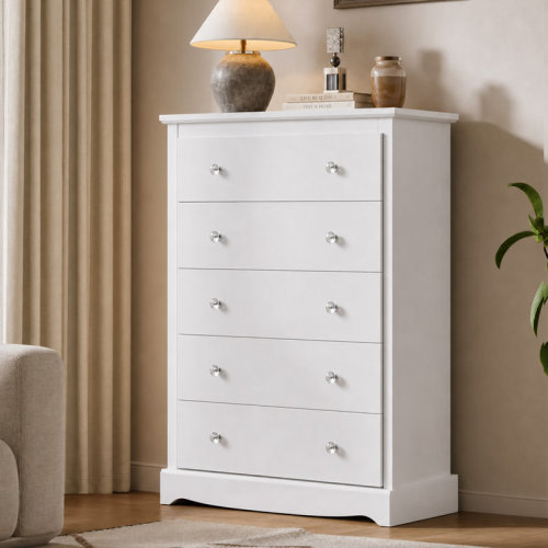 Latitude Run® Wood Dresser with 5 Drawers, 45" Tall Dresser for Bedroom, Chest of Drawers, Storage Cabinet and Organizer Drawers for Living Room, Hallway, Closet & Reviews | Wayfair