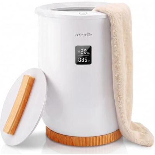 SereneLife Digital Display Bucket Towel Warmers, White Large Towel Warmer for Spa and Bathroom, Luxury Towel Heater Gifts for Him & Her, Auto Shut-Off, Fits 2 large, Blankets, Bathrobes, PJ's