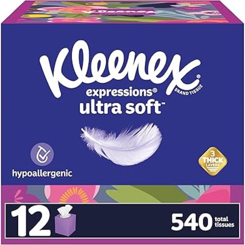 Kleenex Expressions Ultra Soft Facial Tissues, 12 Cube Boxes, 45 Tissues per Box, 3-Ply (540 Total Tissues), Packaging May Vary