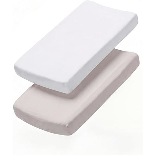 Changing Pad Cover - Pack of 2 Soft Unisex Diaper Change Microfiber Table Sheets - Fits 32"x16" Contoured Pad - Changing Pad Cover for Baby Boys & Girls - Snug, Machine Washable - Oeko-Tex, White/Grey
