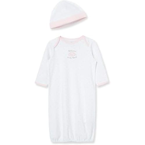 Little Me Clothes for Baby Girls' 2-Piece Nightgown and Cap Set 100% Cotton with Elastic Bottom, Baby Essentials, 0-3 Months