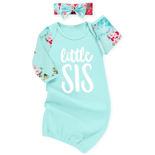 AMAWMW Newborn Baby Girl Little Sister Sleeper Gown Stripe Long Sleeve Nightgown Pajamas Gifts Stuff Essential Outfit