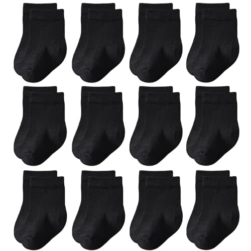 hoomore Baby Crew Socks 12-Pack,Newborn Baby Boys Girls Socks 0-3/3-6 Months,No Polyester,Soft Skin-Friendly,Combed Cotton