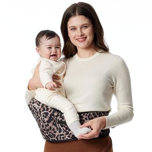 Momcozy Hip Seat Baby Carrier - Adjustable Waistband with Original 3D Belly Protector, Ergonomic Carrier with Various Pockets for Newborns & Toddlers up to 45lbs (Black, Medium)
