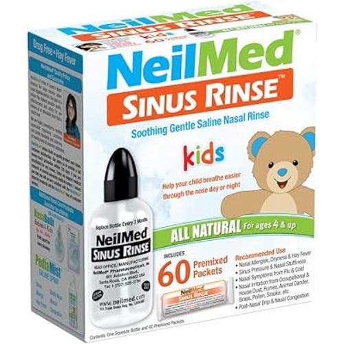 Neilmed's Sinus Rinse, Pediatric, Complete Saline Nasal Rinse Kit 60 Premixed Packets