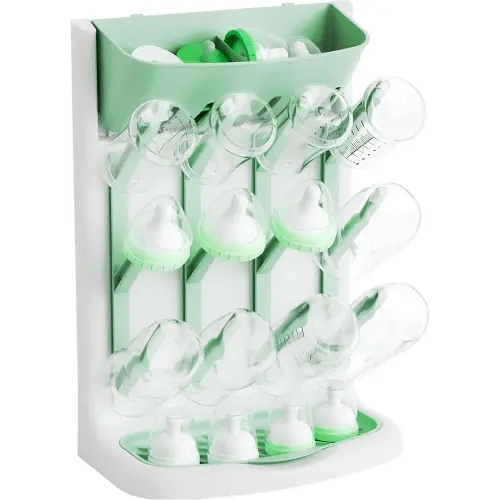 Yieach Larger Vertical Space Saving Drying Rack Baby Bottle for Countertop or Wall- BPA Free - Compact Glass Baby Bottle Rack Dryer & Holder and Storage Station for Pacifiers,Pump Accessories,Green
