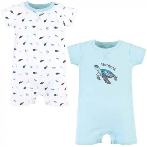 Touched by Nature Unisex Baby Organic Cotton Rompers, Endangered Sea Turtle, 6-9 Months