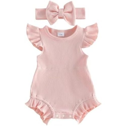 YINGISFITM Ropa de verano para bebé recién nacida, de punto acanalado, con volantes, mameluco de una pieza