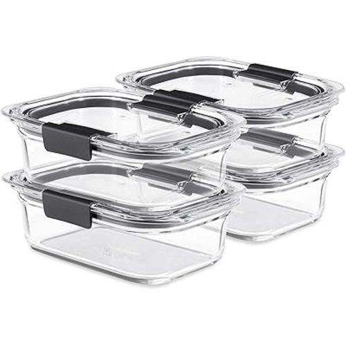 Rubbermaid Brilliance Glass Food Storage Containers, 3.2 Cup, Set of 4, BPA-Free, Leak-Proof, Clear