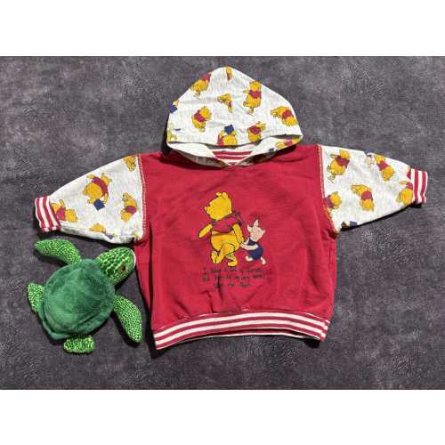 Vintage Winnie The Pooh Print Hoodie: 90s Red, Baby (6-9 Months) + Gift Toy