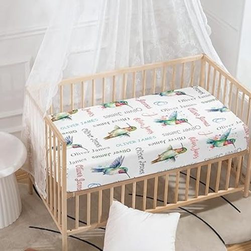 Custom Hummingbird Baby Crib Sheet Personalized Fitted Crib Sheets with Name Mini Pack and Play Sheets Soft Crib Mattress Sheets for Baby Boys Girls Nursery Decor