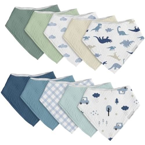 egmao baby Muslin Bibs for Drooling and Teething,10 Pack Drool Bibs for Boys Girls,100% Cotton Soft for Infant,Newborn