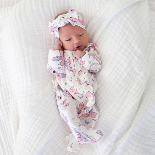 Dragon Adventure Ruffle Zipper Footie | Pink