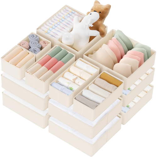Drawer Organizer Clothes, 21 Pack Dresser Organizer for Baby Clothes, Underwear, Sock - Foldable Closet Organization and Storage Dividers Bins for Nursery, Bedroom (Beige)