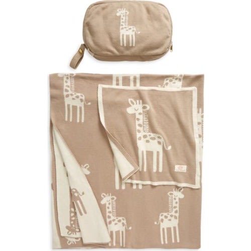 Giraffe Organic Cotton Baby Blanket & Travel Pouch Set